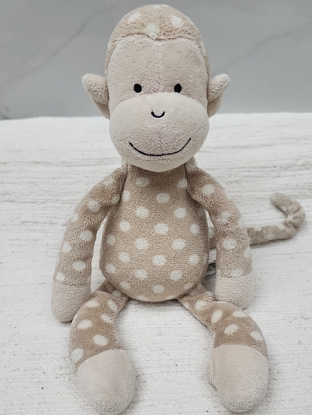 Jellycat Beige Polka Dot Ratle Monkey Plush